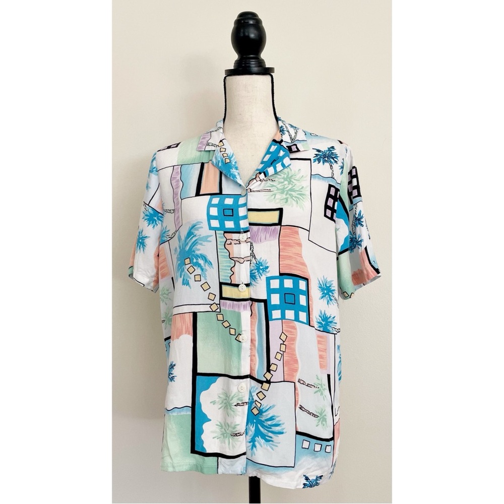 SOLD :: Vintage 90s Vacation Print Button Down Shirt - Picture 1 of 5